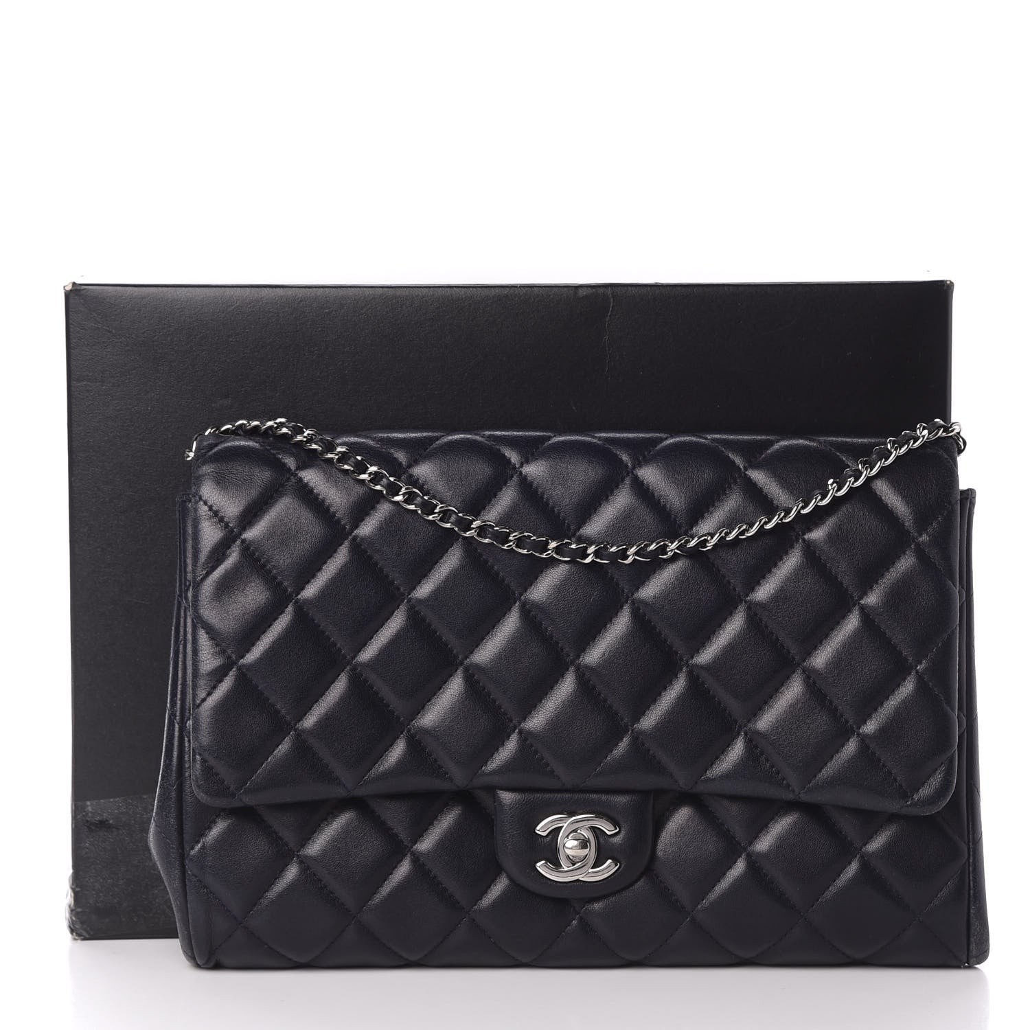 Chanel Lambskin Quilted Clutch With Chain Flap Navy 11 of 11
