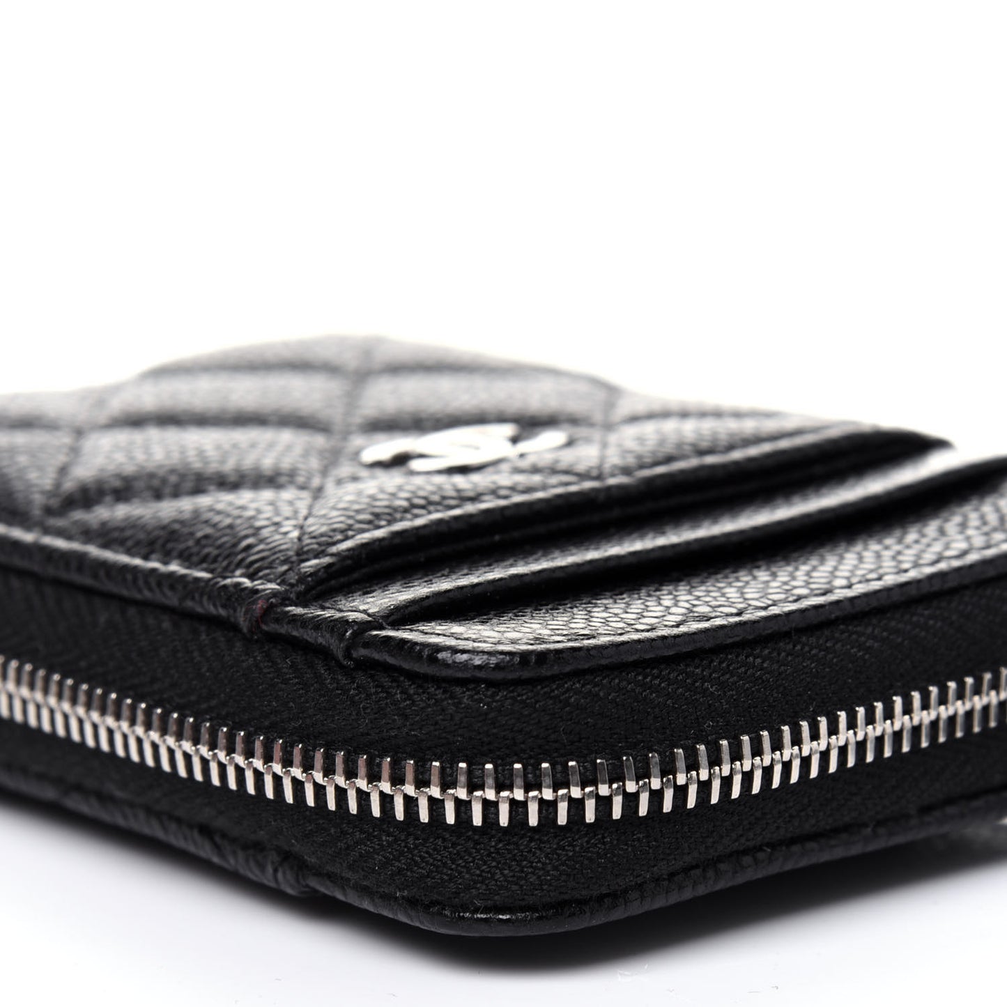 Caviar Quilted Zip Card Holder Black