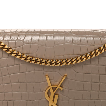 Saint Laurent Calfskin Crocodile Embossed Medium Classic Monogram Kate Tassel Satchel Dark Beige 8 of 11