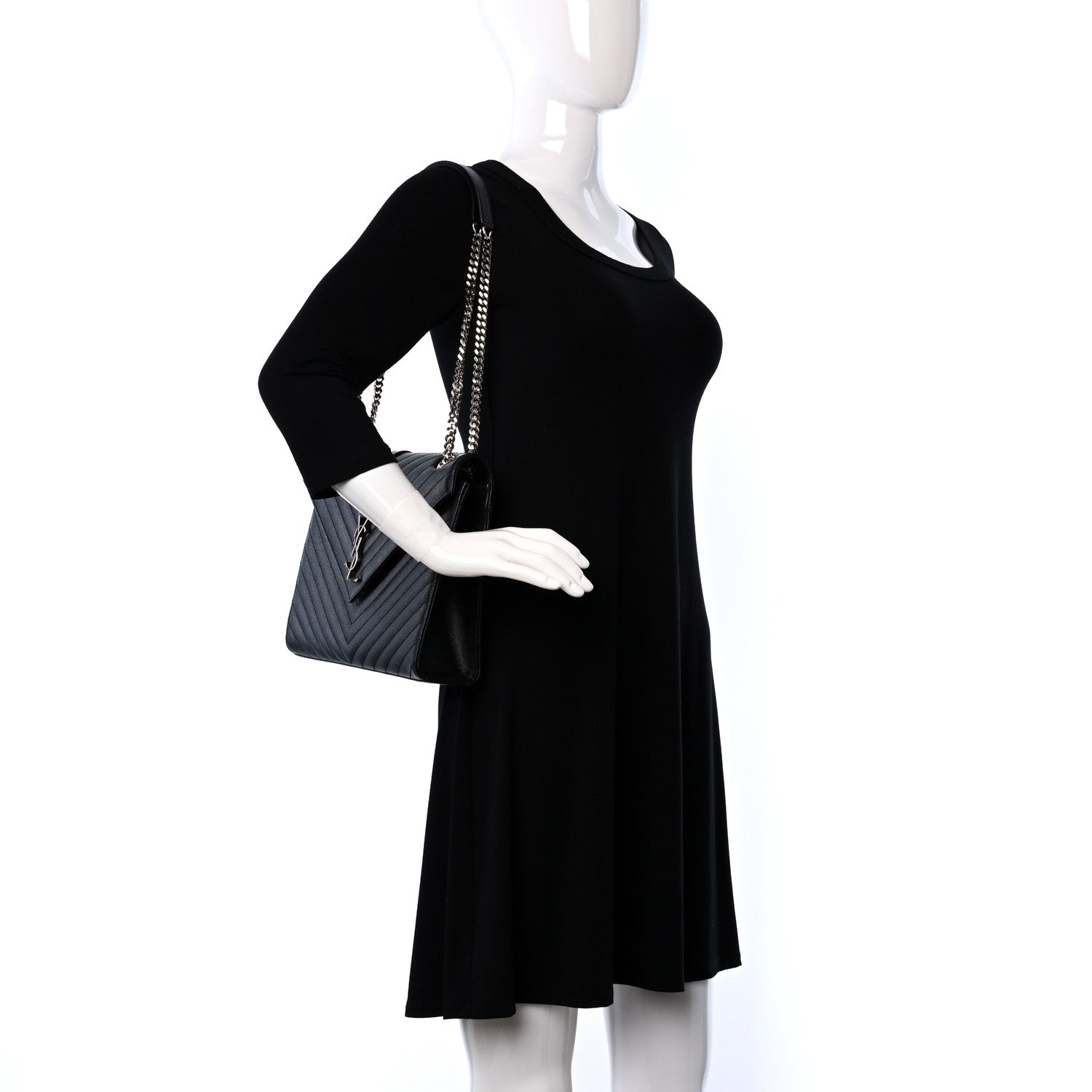 Saint Laurent Grain De Poudre Matelasse Chevron Large Triquilt Monogram Satchel Black 2 of 8