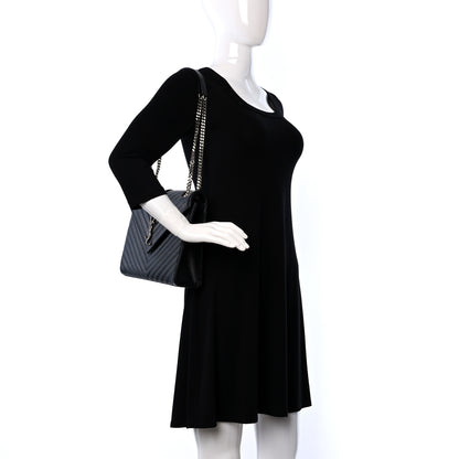 Saint Laurent Grain De Poudre Matelasse Chevron Large Triquilt Monogram Satchel Black 2 of 8
