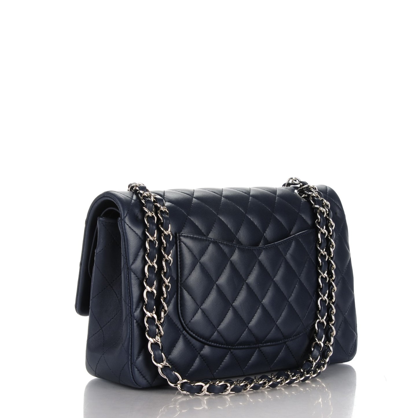 Lambskin Quilted Medium Double Flap Navy