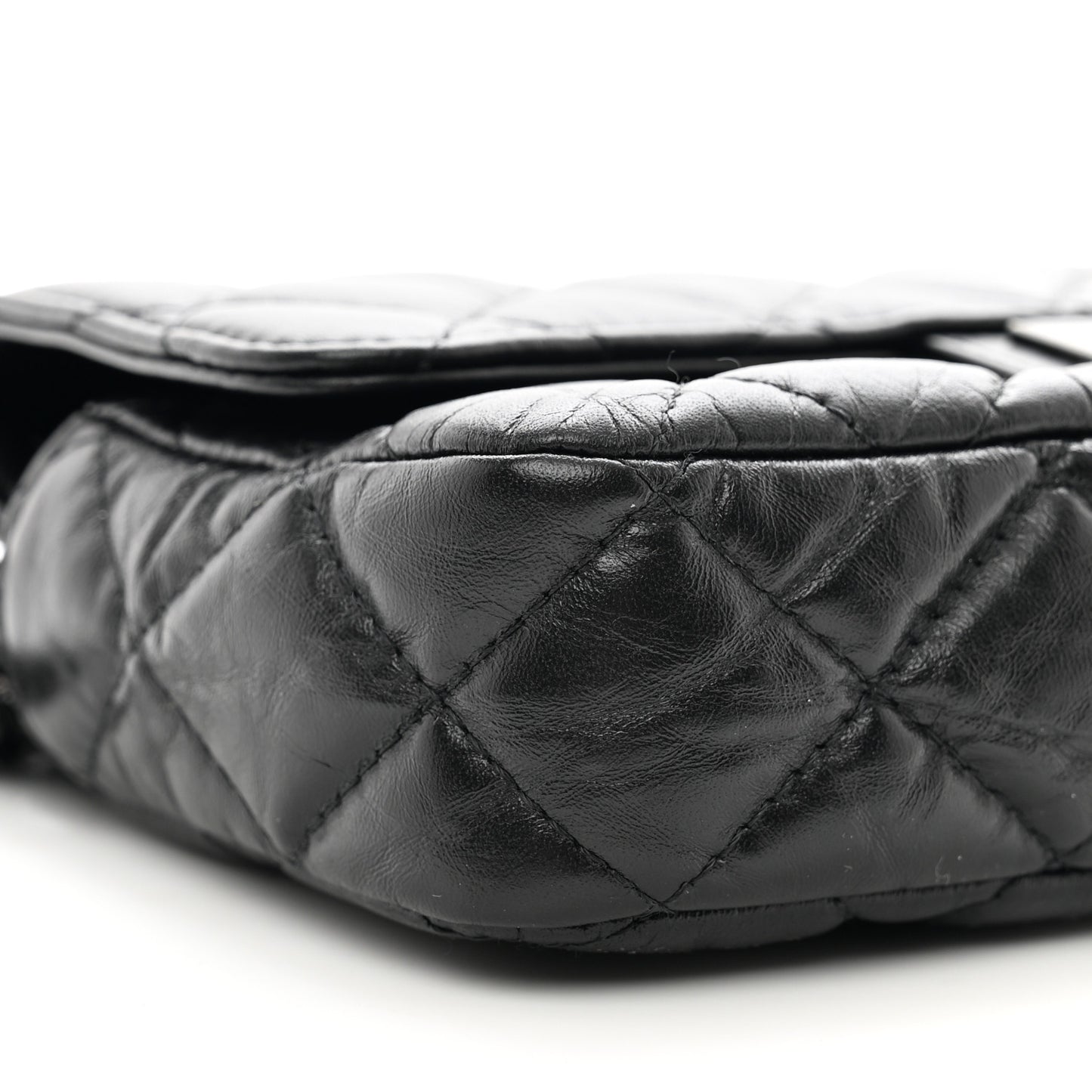 Aged Calfskin Quilted 2.55 Reissue Phone Holder With Chain So Black