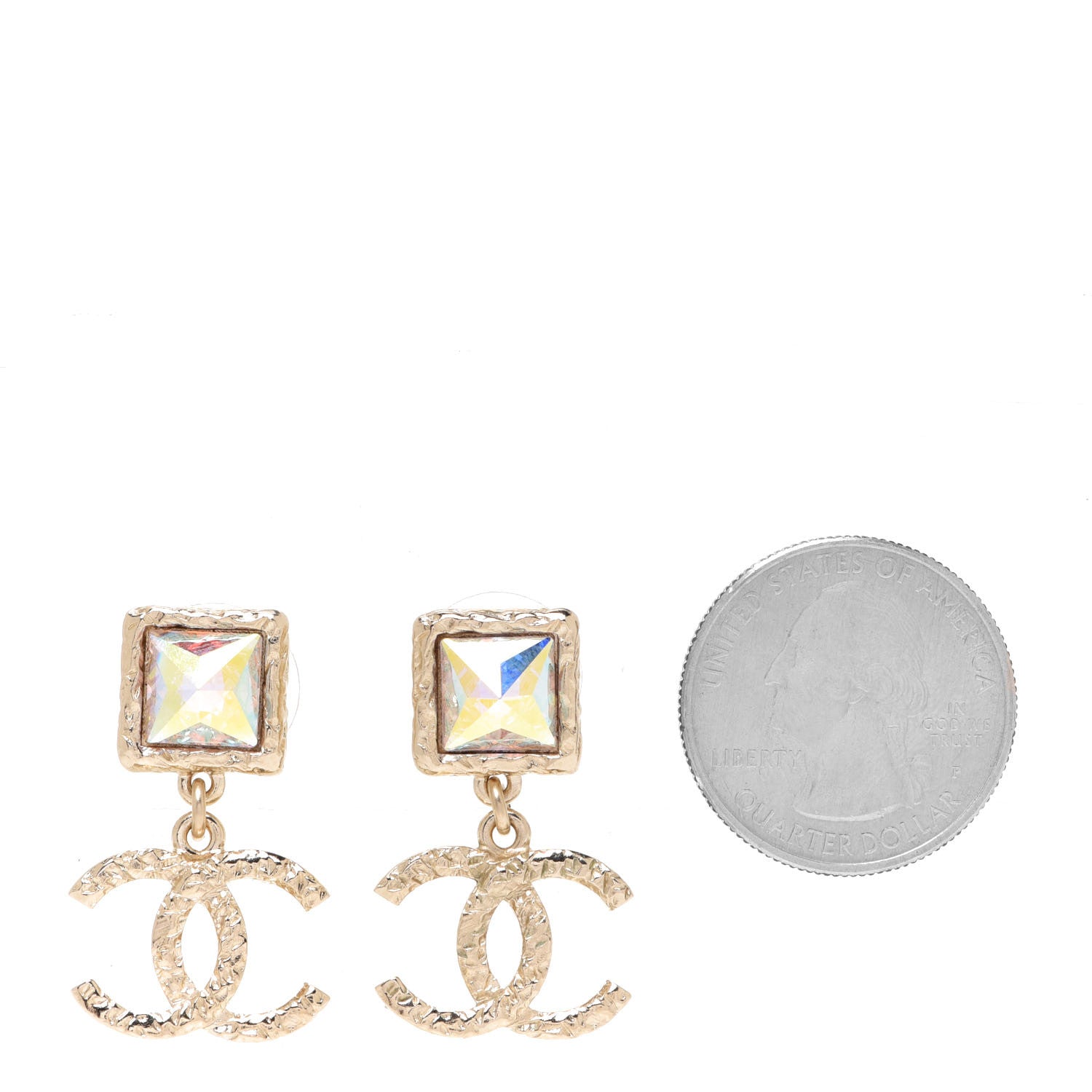 Chanel Iridescent Baguette Crystal CC Drop Earrings Gold 2 of 5