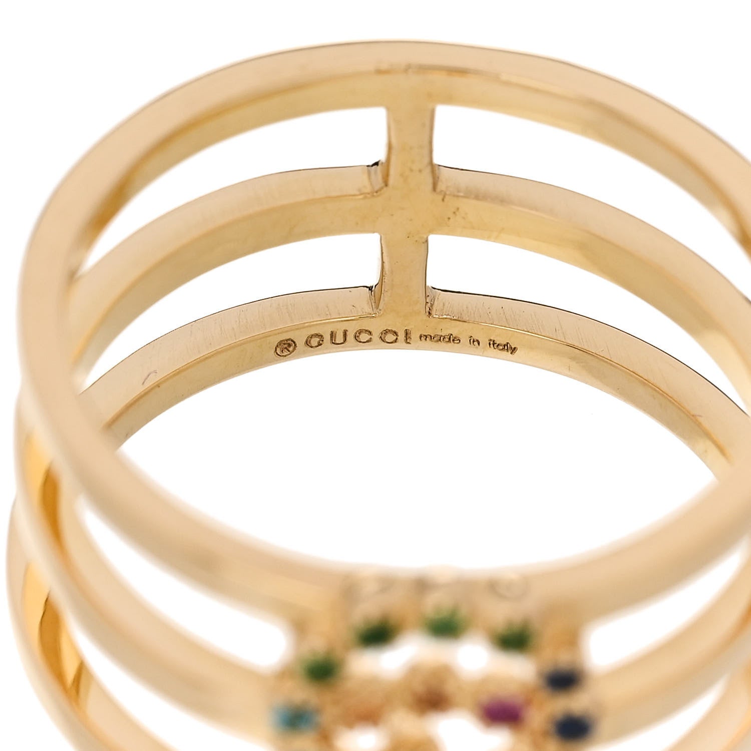 Gucci 18K Yellow Gold Multi Gemstone Running GG Ring 53 6.5 5 of 7