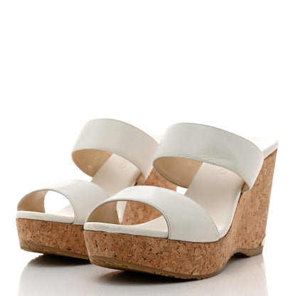 Jimmy Choo Suede Parker Wedge Sandals 38 White 3 of 8
