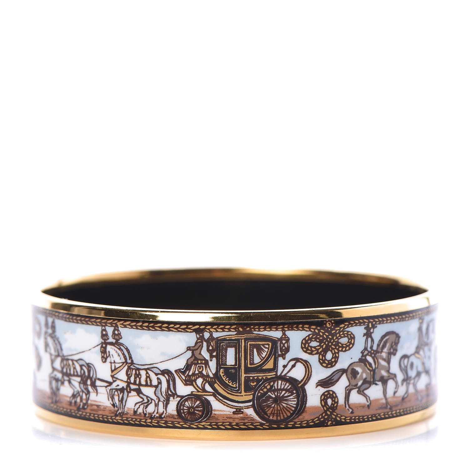 Hermes Enamel Printed Horse Carriage Wide Bracelet 65 1 of 5