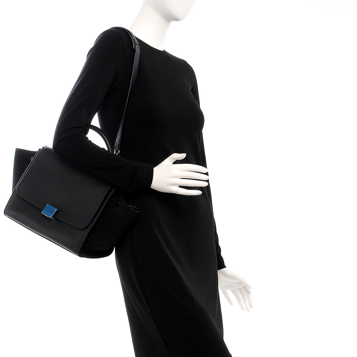 Celine Drummed Calfskin Suede Small Trapeze Black 2 of 7