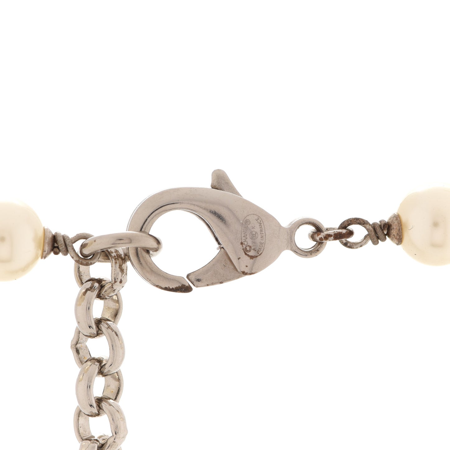 Crystal Pearl Beaded CC Long Necklace Grey