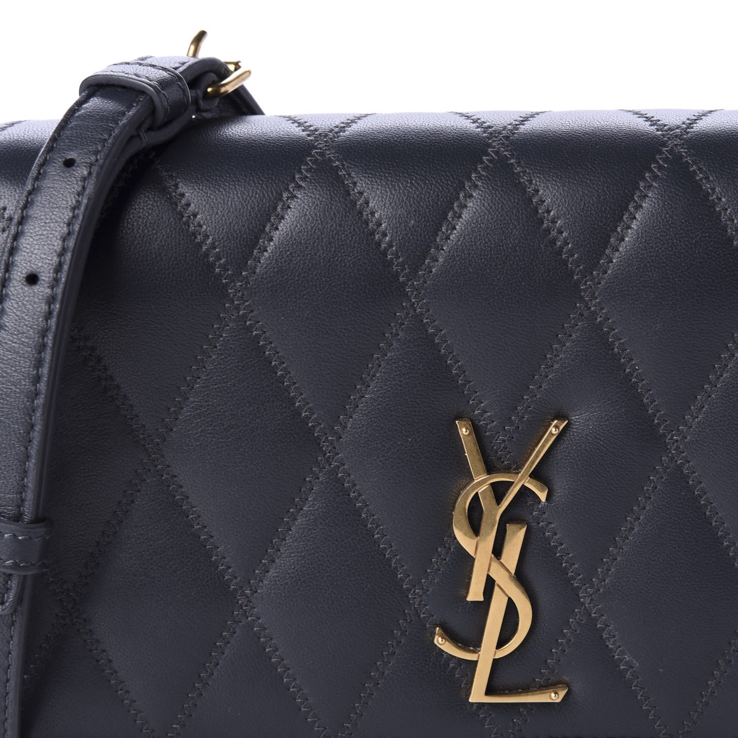 Saint Laurent Lambskin Diamond Quilted Monogram Angie Chain Bag Dark Smog 11 of 11