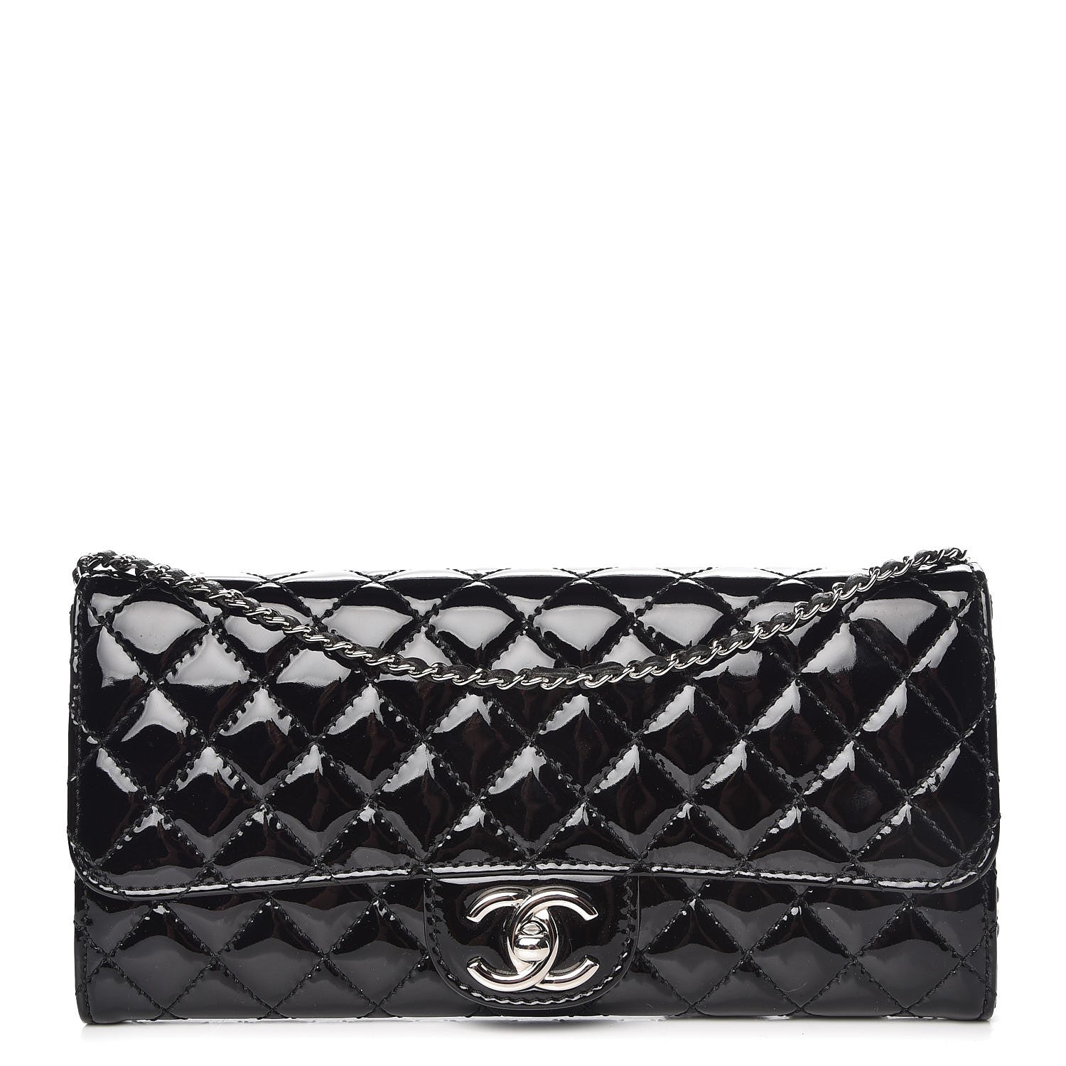 Chanel Patent Calfskin Quilted East West Flap Clutch Black 1 of 8