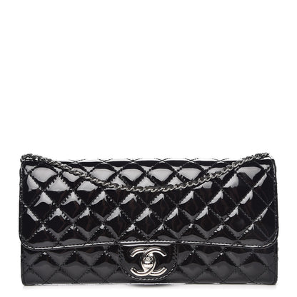 Chanel Patent Calfskin Quilted East West Flap Clutch Black 1 of 8