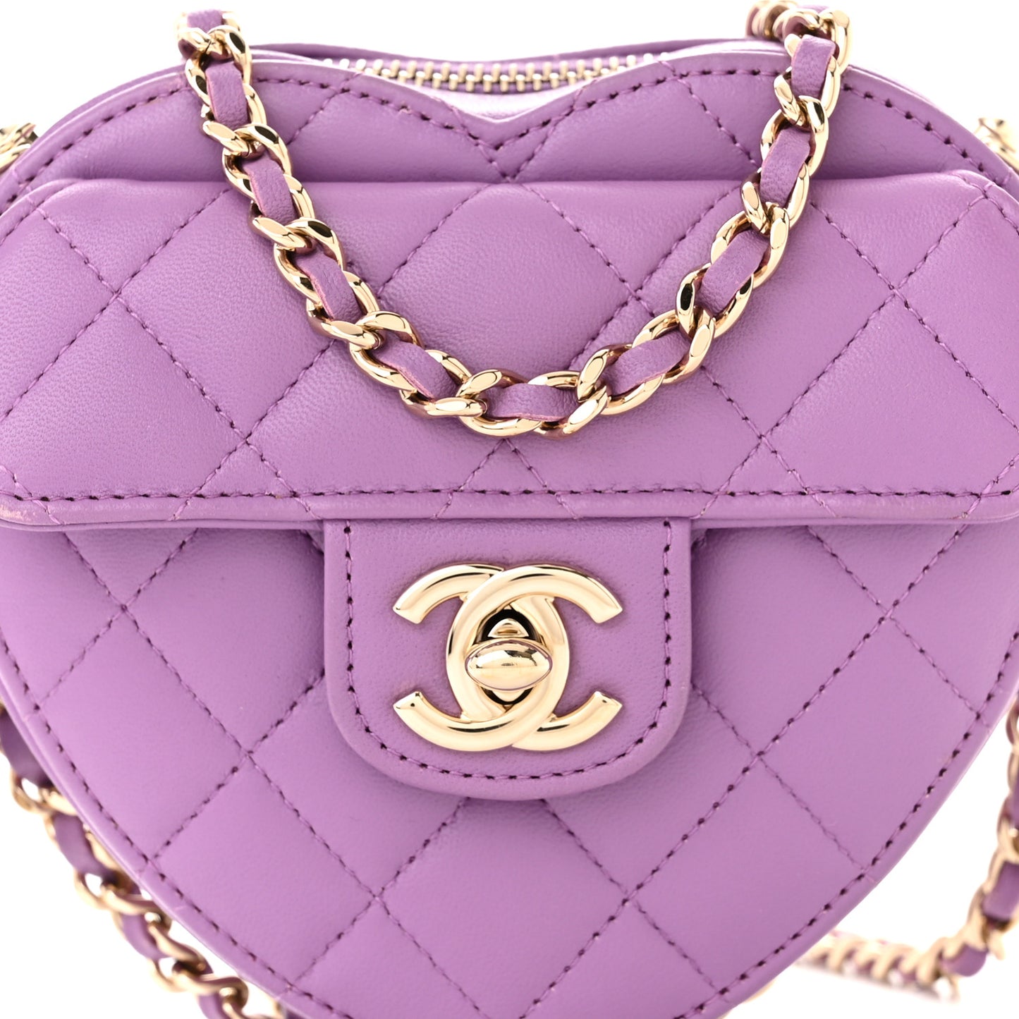 Lambskin Quilted CC In Love Heart Clutch With Chain Purple