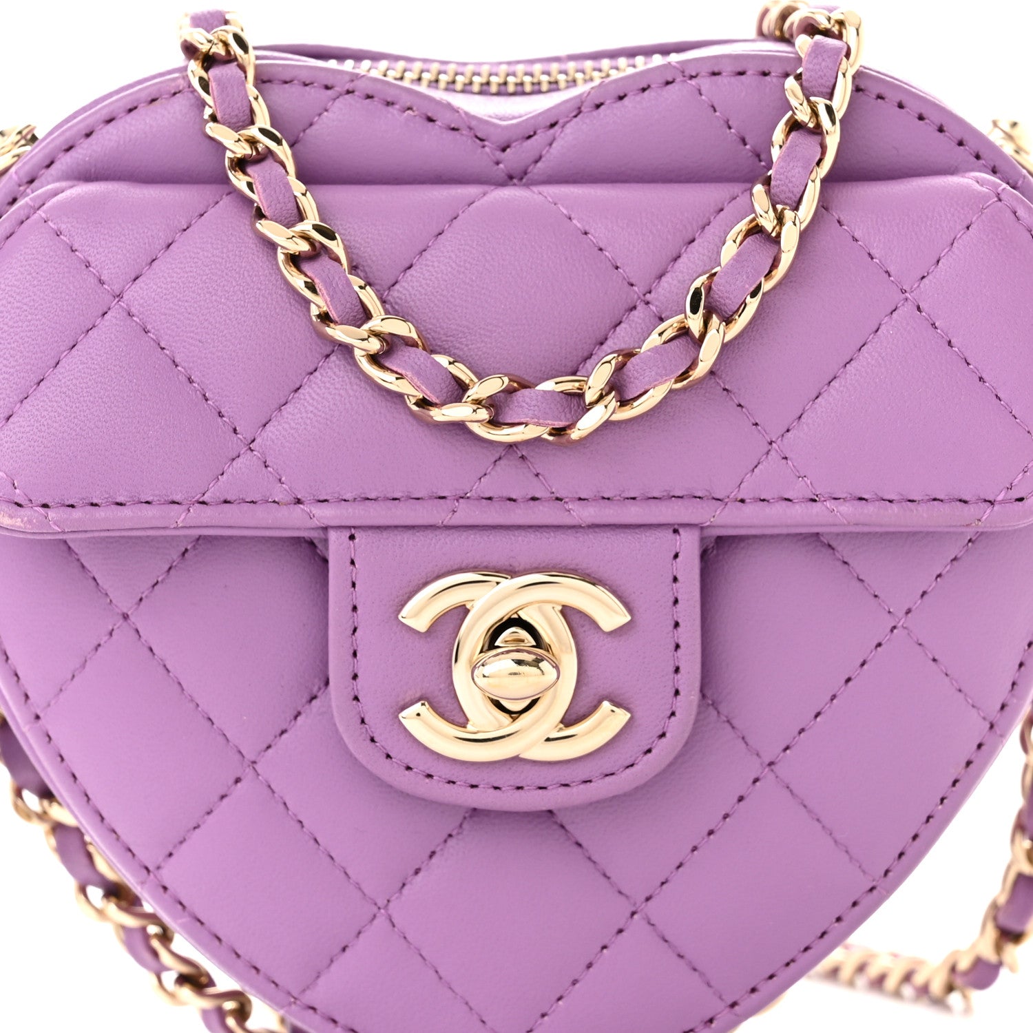 Chanel Lambskin Quilted CC In Love Heart Clutch With Chain Purple 8 of 12