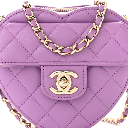 Chanel Lambskin Quilted CC In Love Heart Clutch With Chain Purple 8 of 12