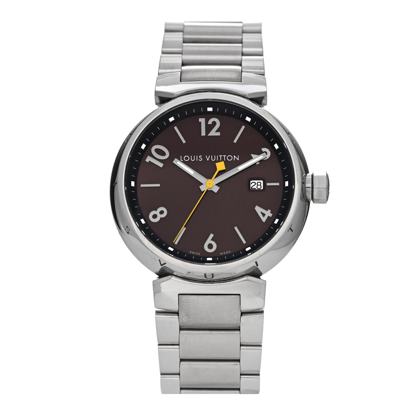 Stainless Steel 39mm Tambour Quartz Watch Brown