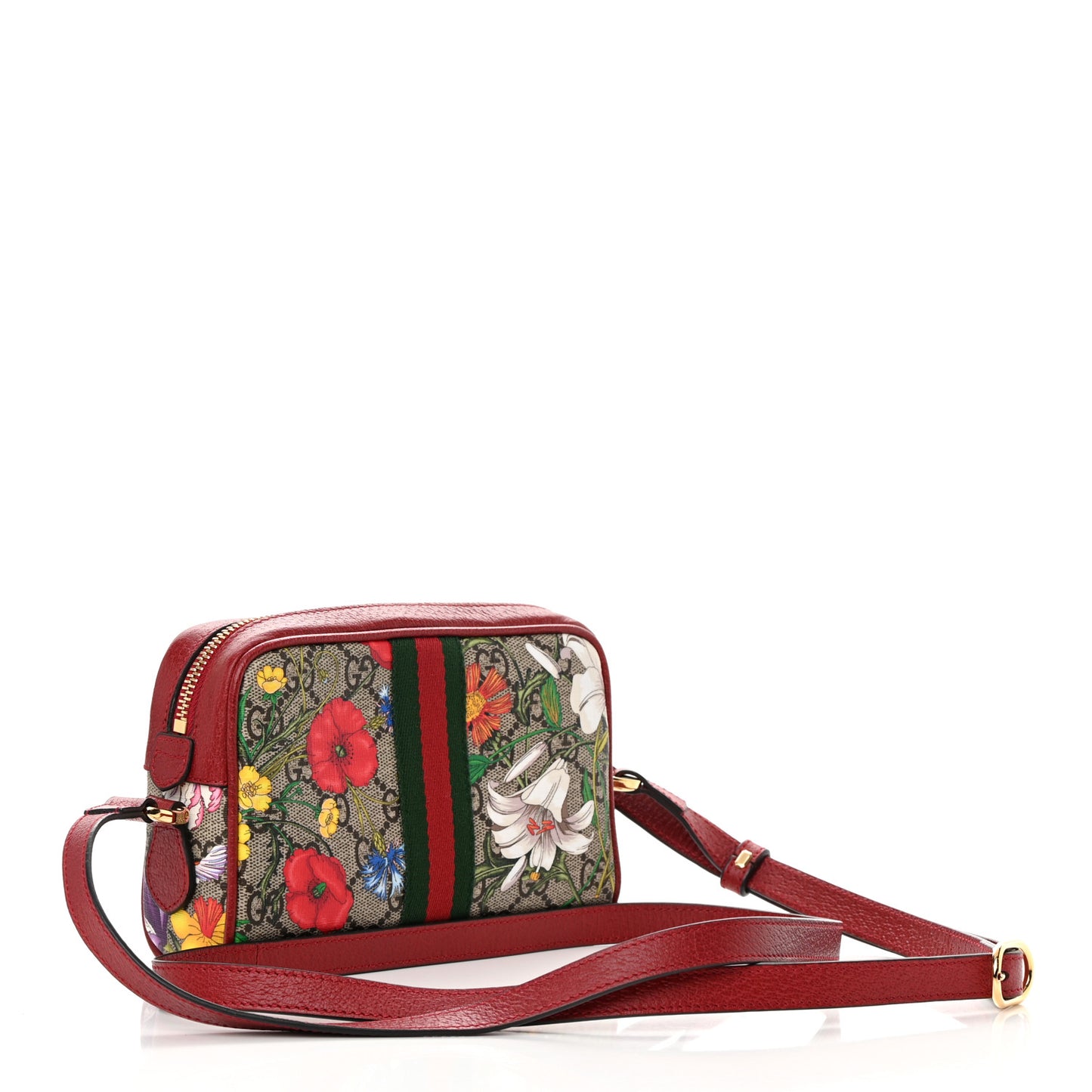 GG Supreme Monogram Flora Web Mini Ophidia Shoulder Bag Red