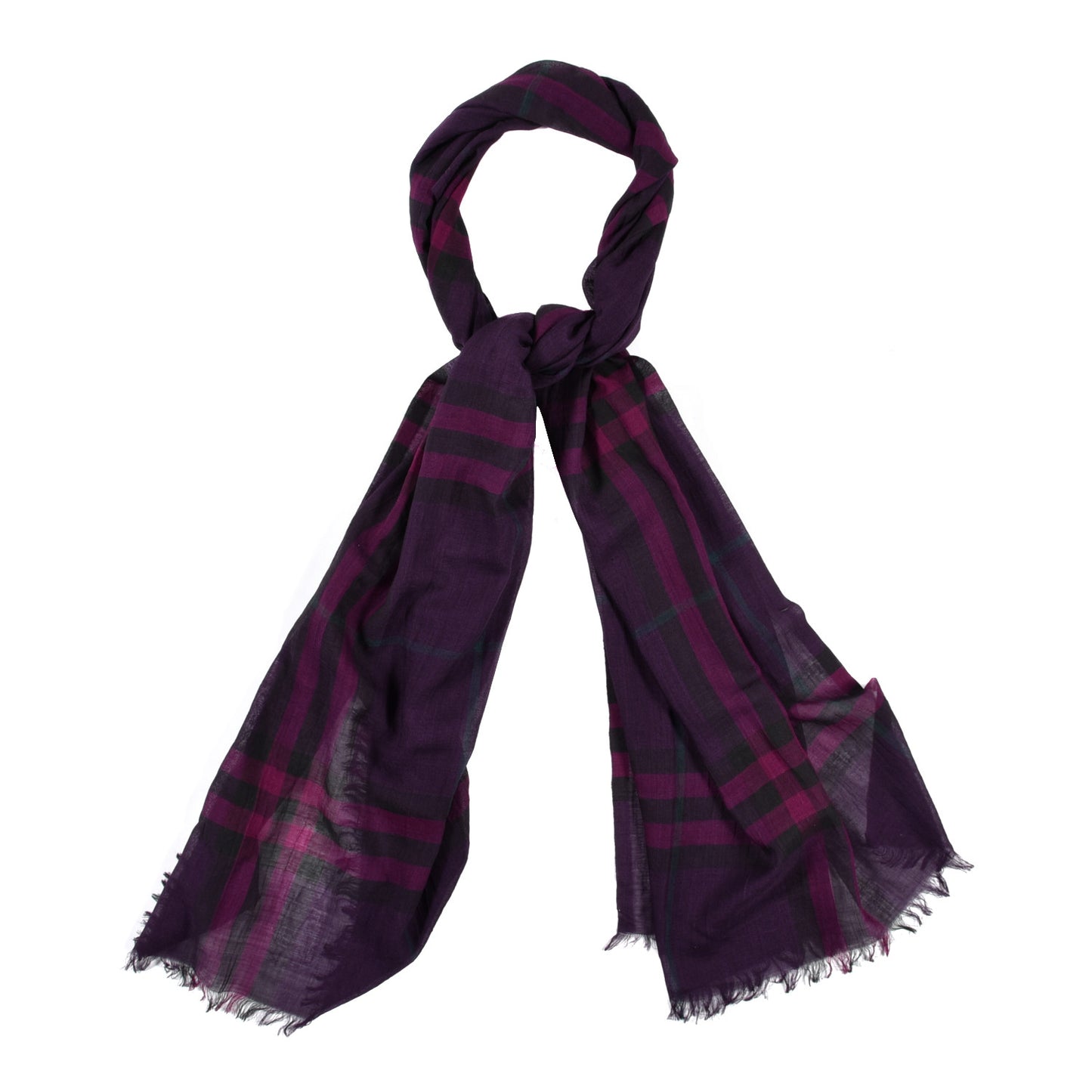 Silk Gauze Giant Check Scarf Purple