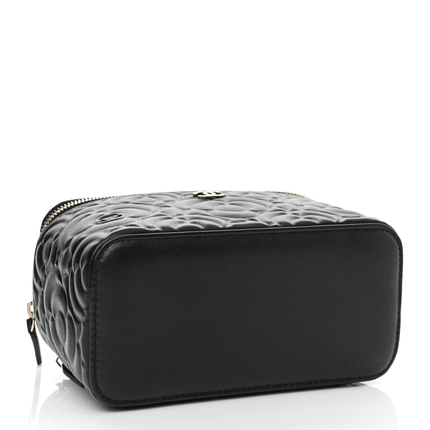 Chanel Lambskin Camellia Embossed Small Vanity Case With Chain Black 4 of 11