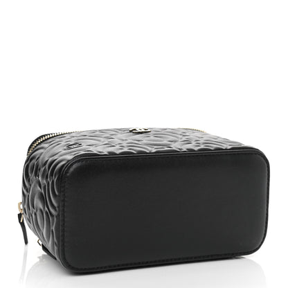 Chanel Lambskin Camellia Embossed Small Vanity Case With Chain Black 4 of 11