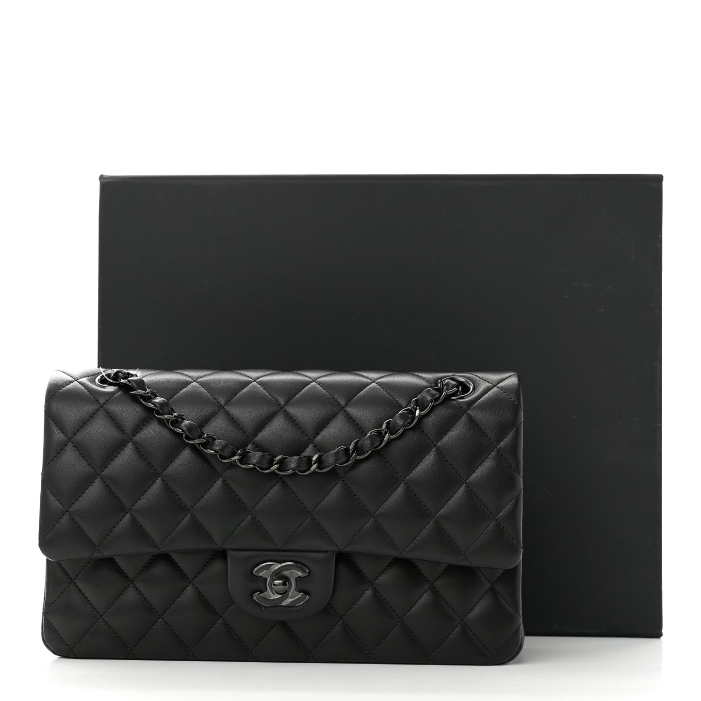 Lambskin Quilted Medium Double Flap So Black