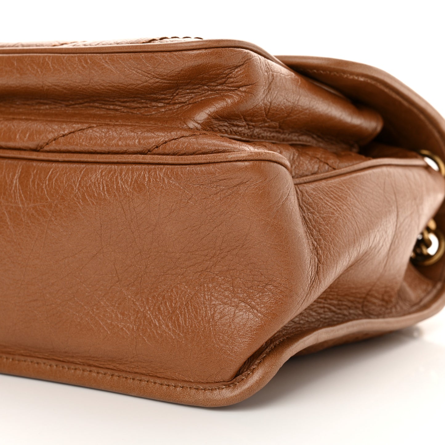 Crinkled Calfskin Matelasse Monogram Medium Niki Chain Satchel Caramel