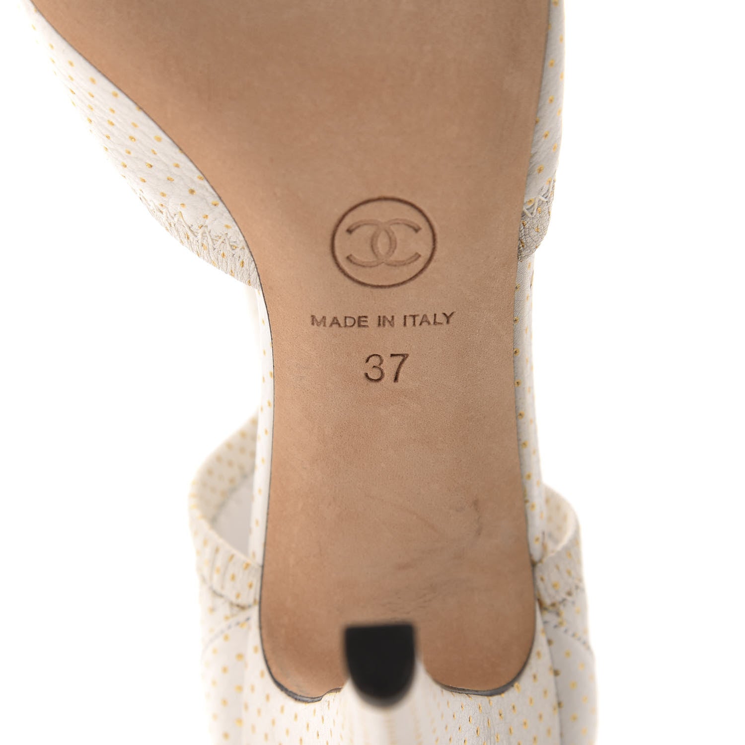 Chanel Calfskin Polka Dot Peep Toe Cut Out Pumps 37 White 12 of 14