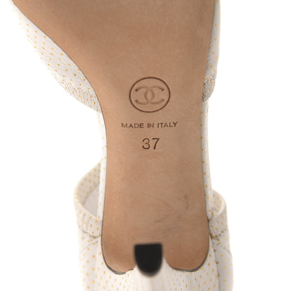 Chanel Calfskin Polka Dot Peep Toe Cut Out Pumps 37 White 12 of 14
