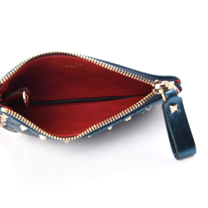 Valentino Garavani Metallic Wrinkled Lambskin Rockstud Spike Zip Coin Purse Peacock 5 of 6