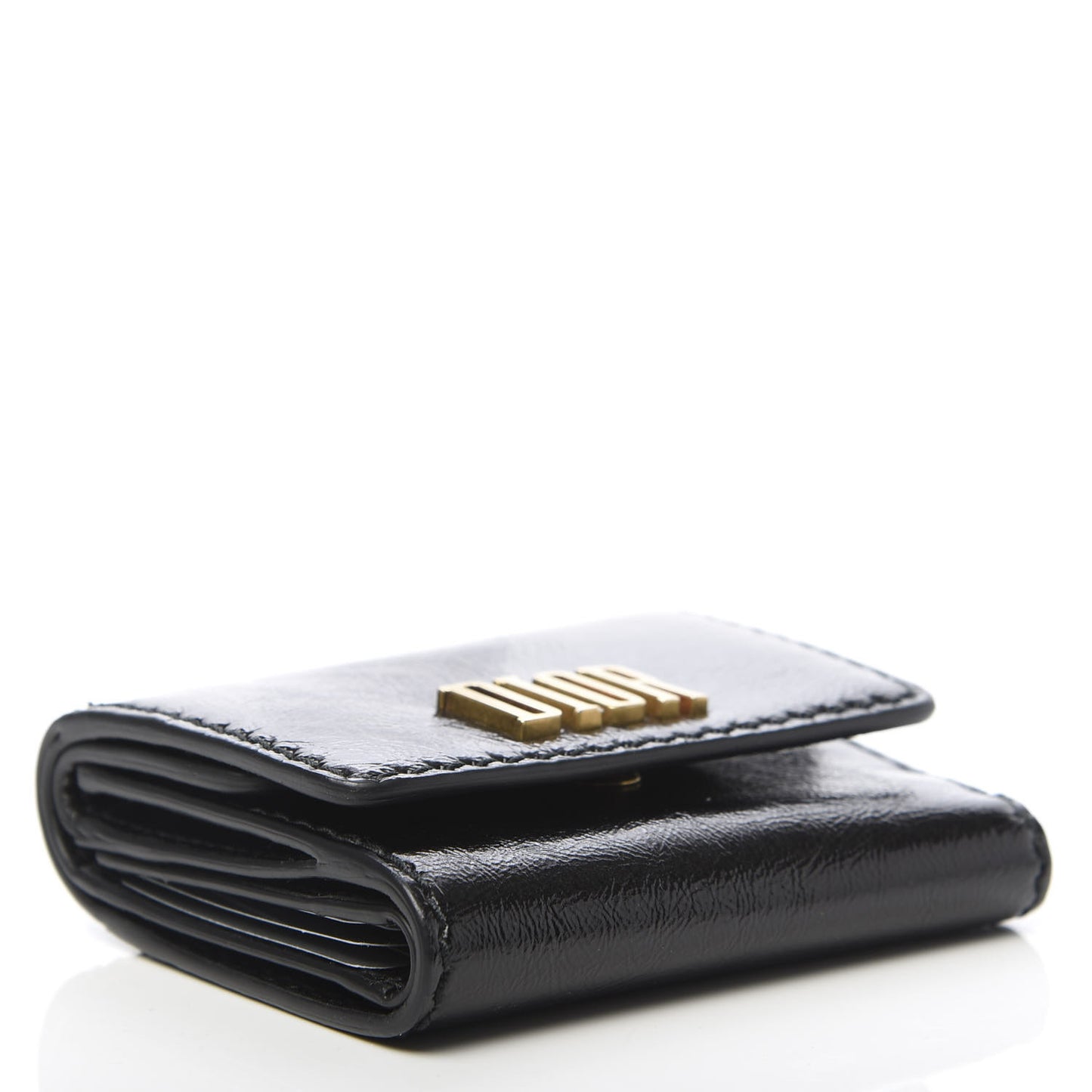 Textured Patent Calfskin Medium D-Fence Wallet Black