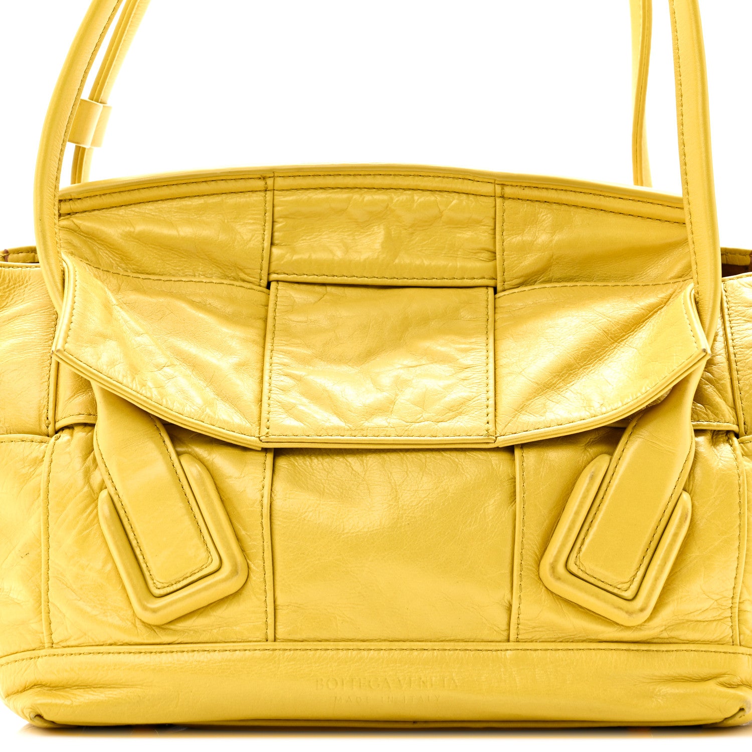 Bottega Veneta Paper Calfskin Maxi Intrecciato Medium Arco Yellow 7 of 9