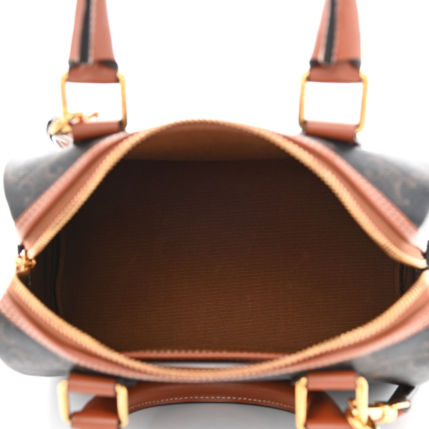 Triomphe Canvas Calfskin Small Boston Bag Tan