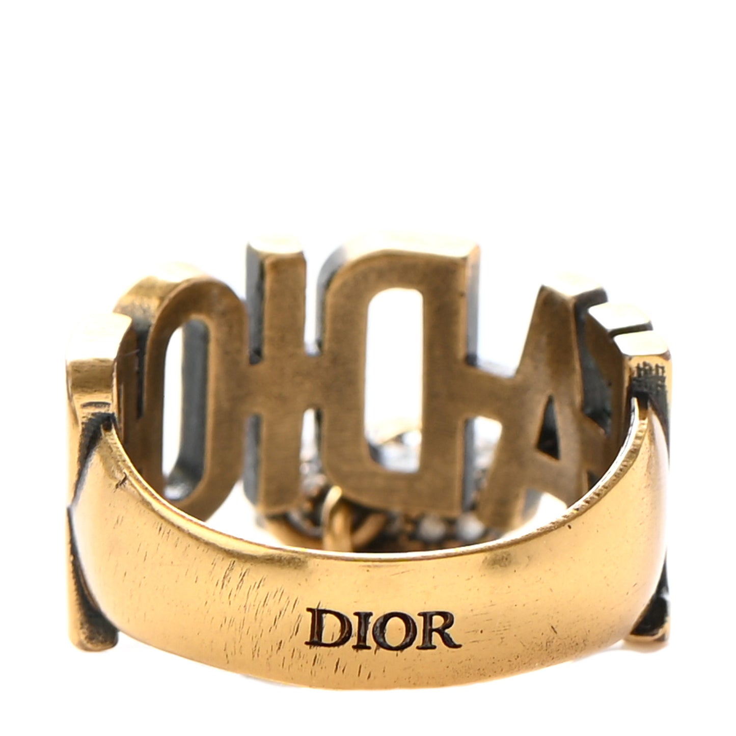 Metal J'Adior Crystal Heart Charm Ring M Gold