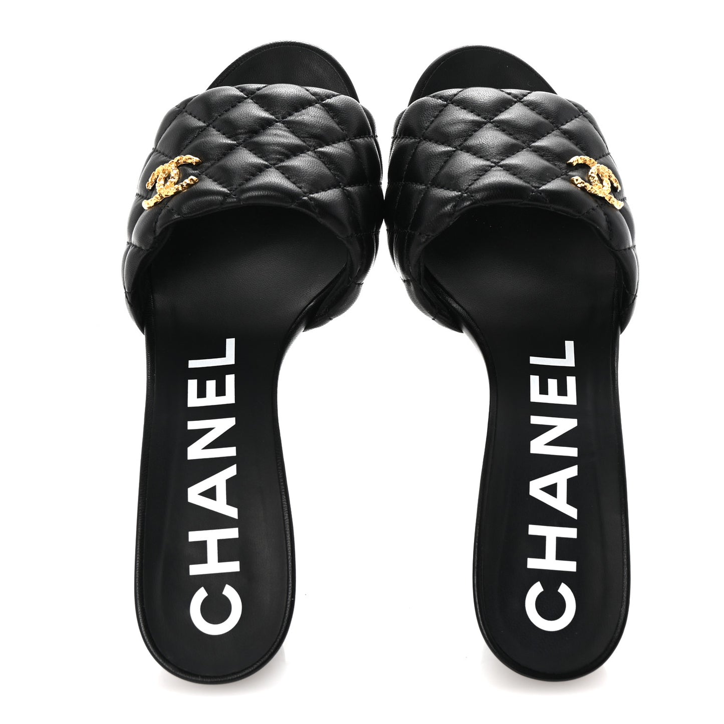 Lambskin Quilted Textured CC Mules 38 Black