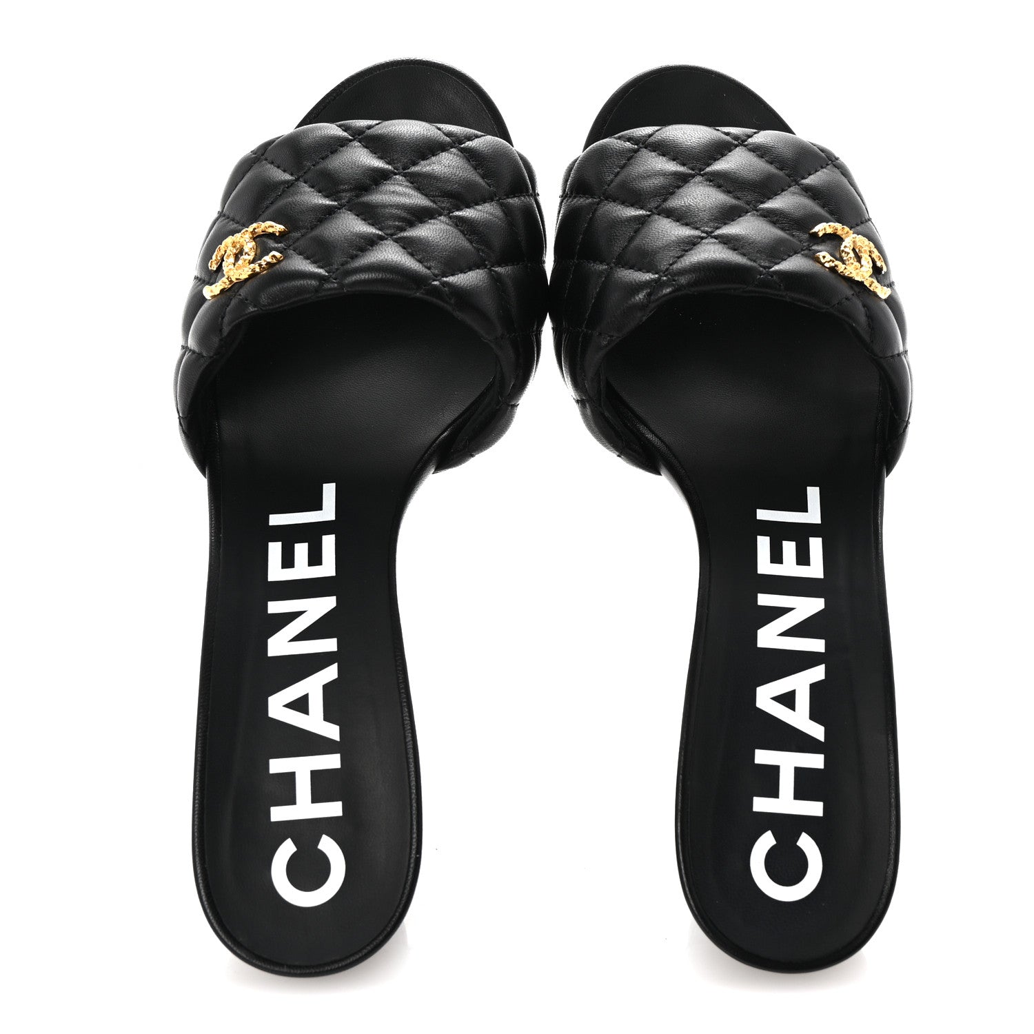 Chanel Lambskin Quilted Textured CC Mules 38 Black 2 of 10