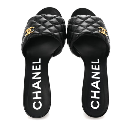 Chanel Lambskin Quilted Textured CC Mules 38 Black 2 of 10