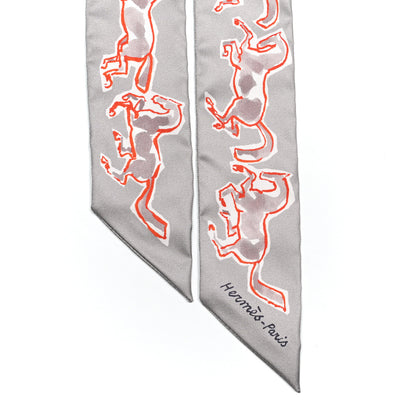 Hermes Silk Chevaux En Liberte Twilly Gris Perle Rouge White 2 of 4