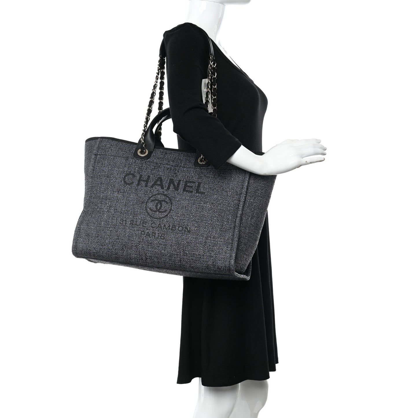 Lurex Boucle Medium Deauville Tote Black