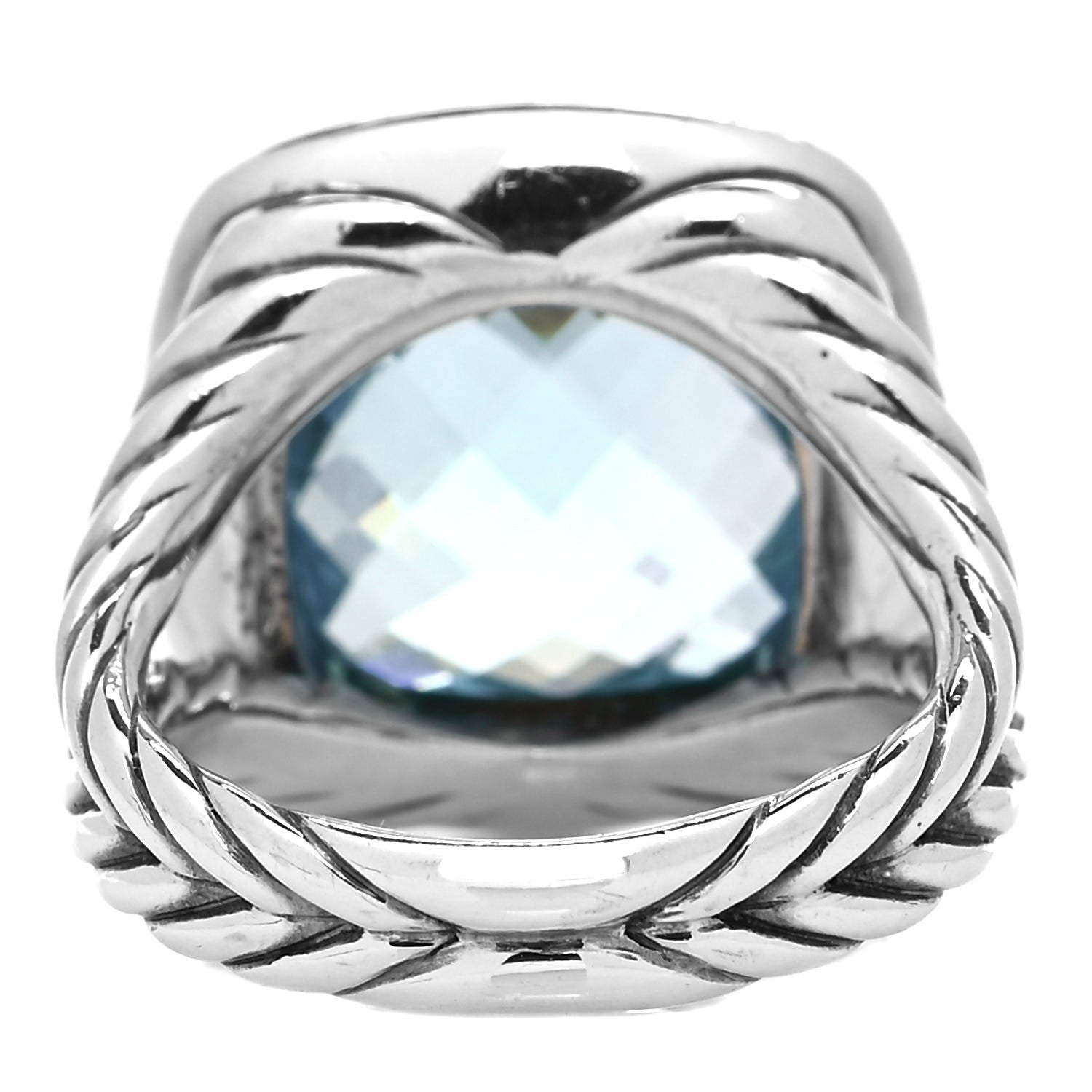 David Yurman Sterling Silver Diamond Blue Topaz 14mm Albion Ring 54 7 3 of 4