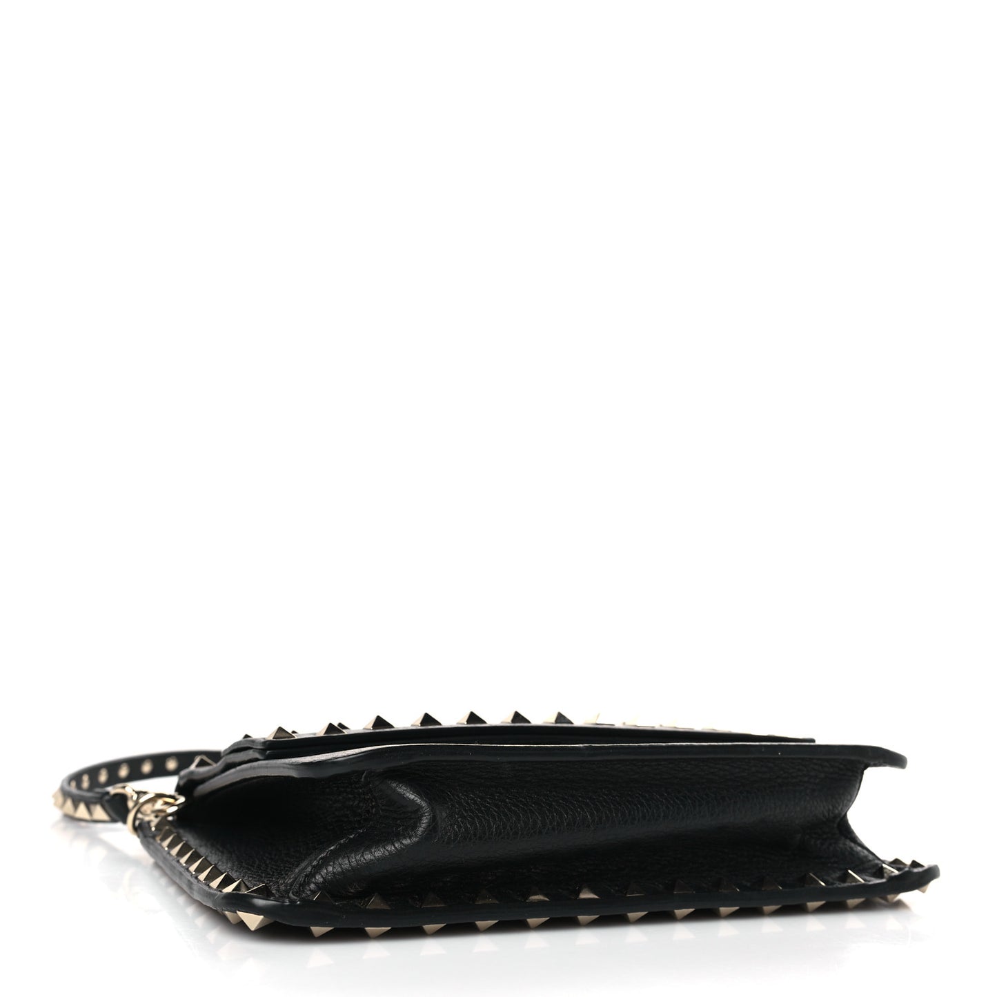 Pebbled Calfskin Rockstud Side Slip Crossbody Black