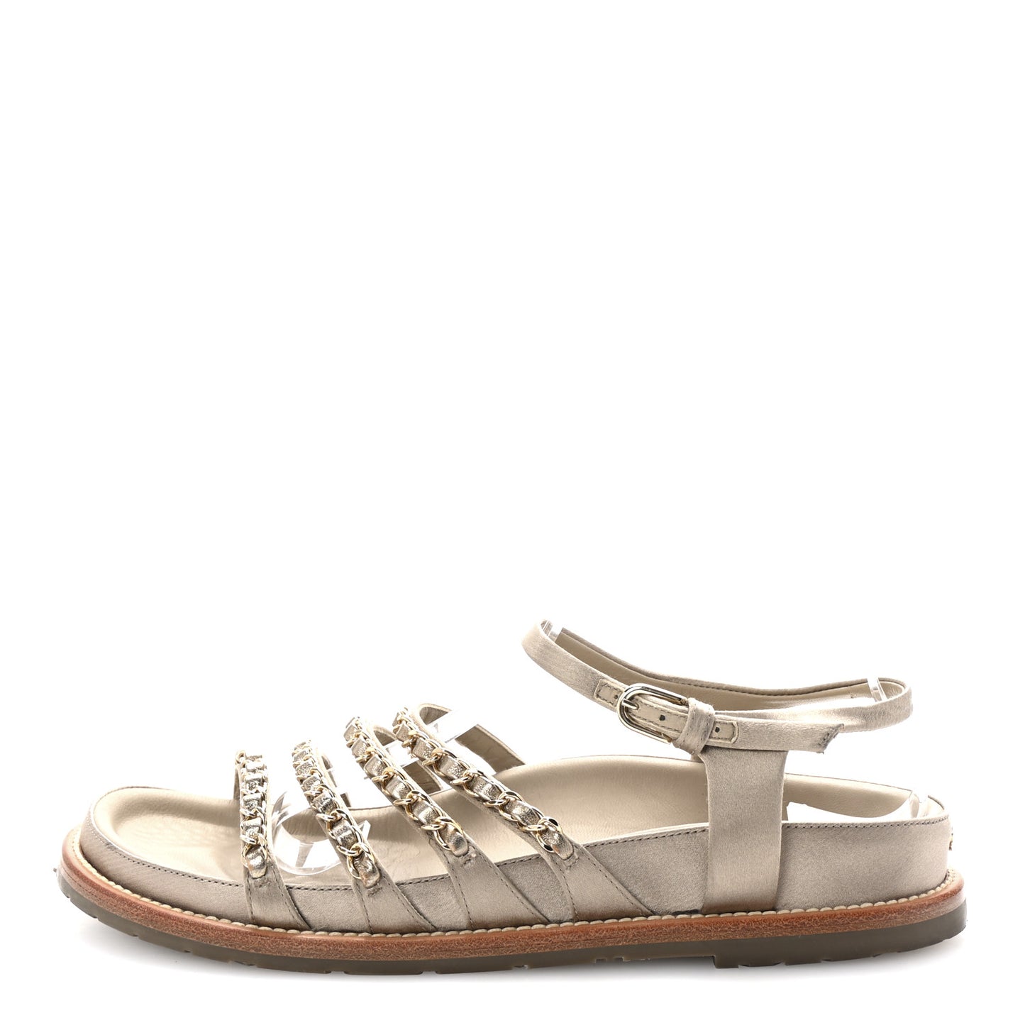 Satin Lambskin Chain Flat Sandals 37.5 Beige