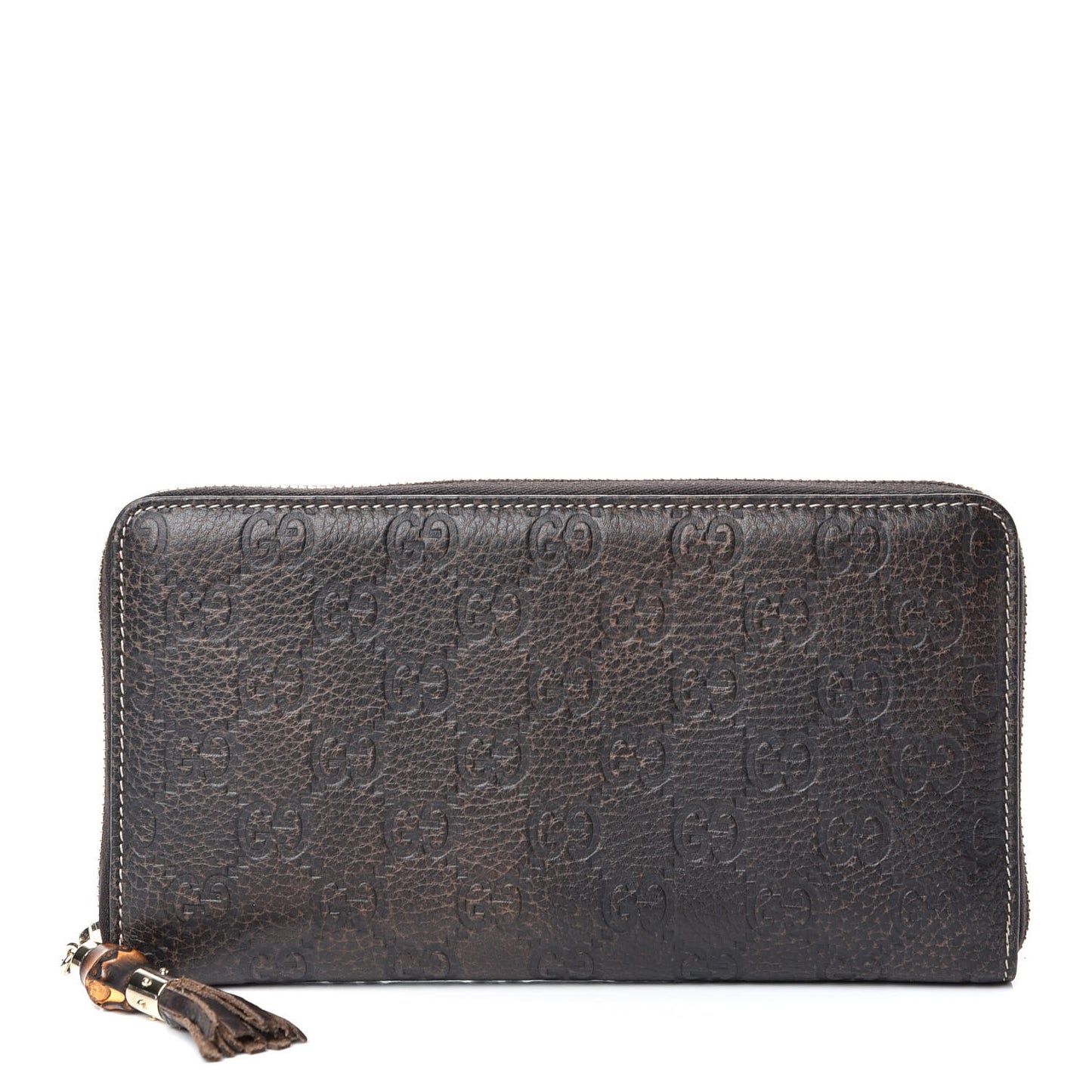 Guccissima Bamboo Tassel Zip Around Wallet Brown