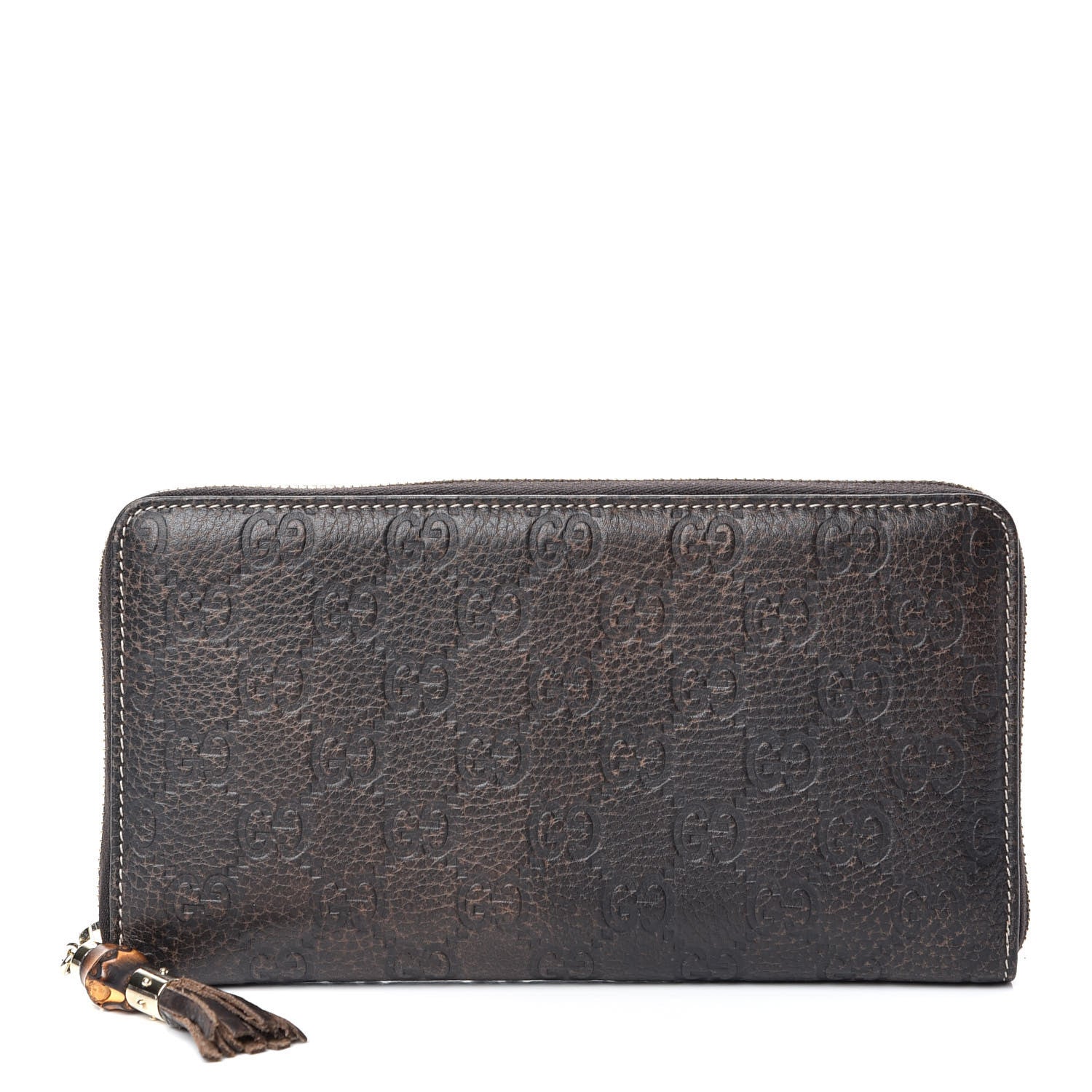 Gucci Guccissima Bamboo Tassel Zip Around Wallet Brown 1 of 7