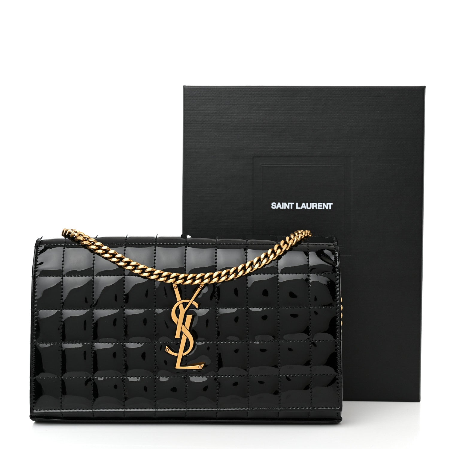 Saint Laurent Patent Carre Quilted Cassandre Chain Wallet Black 10 of 10
