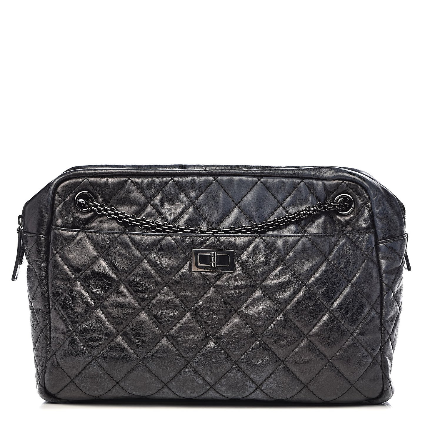 Metallic Aged Calfskin Quilted Large Reissue Camera Case Black