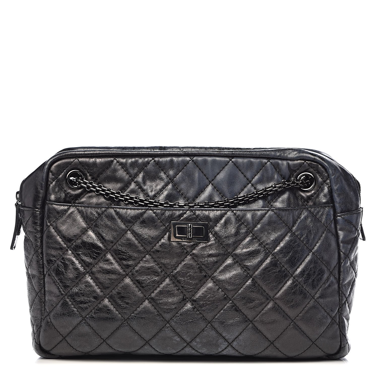 Chanel Metallic Aged Calfskin Quilted Large Reissue Camera Case Black 1 of 12