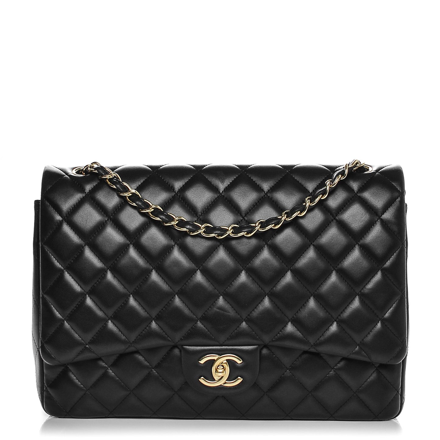 Lambskin Quilted Maxi Double Flap Black