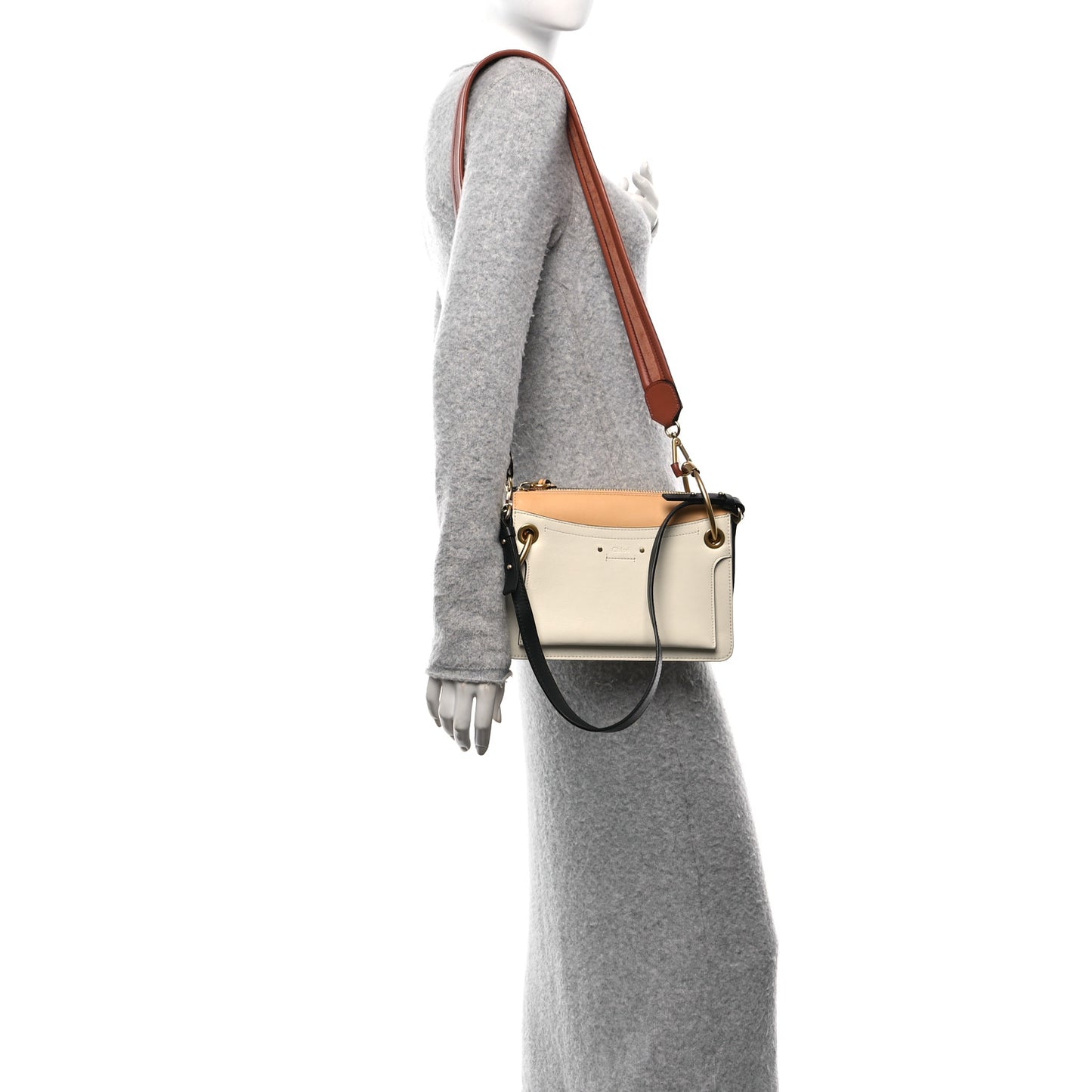 Calfskin Small Roy Tri-Color Bag Beige White