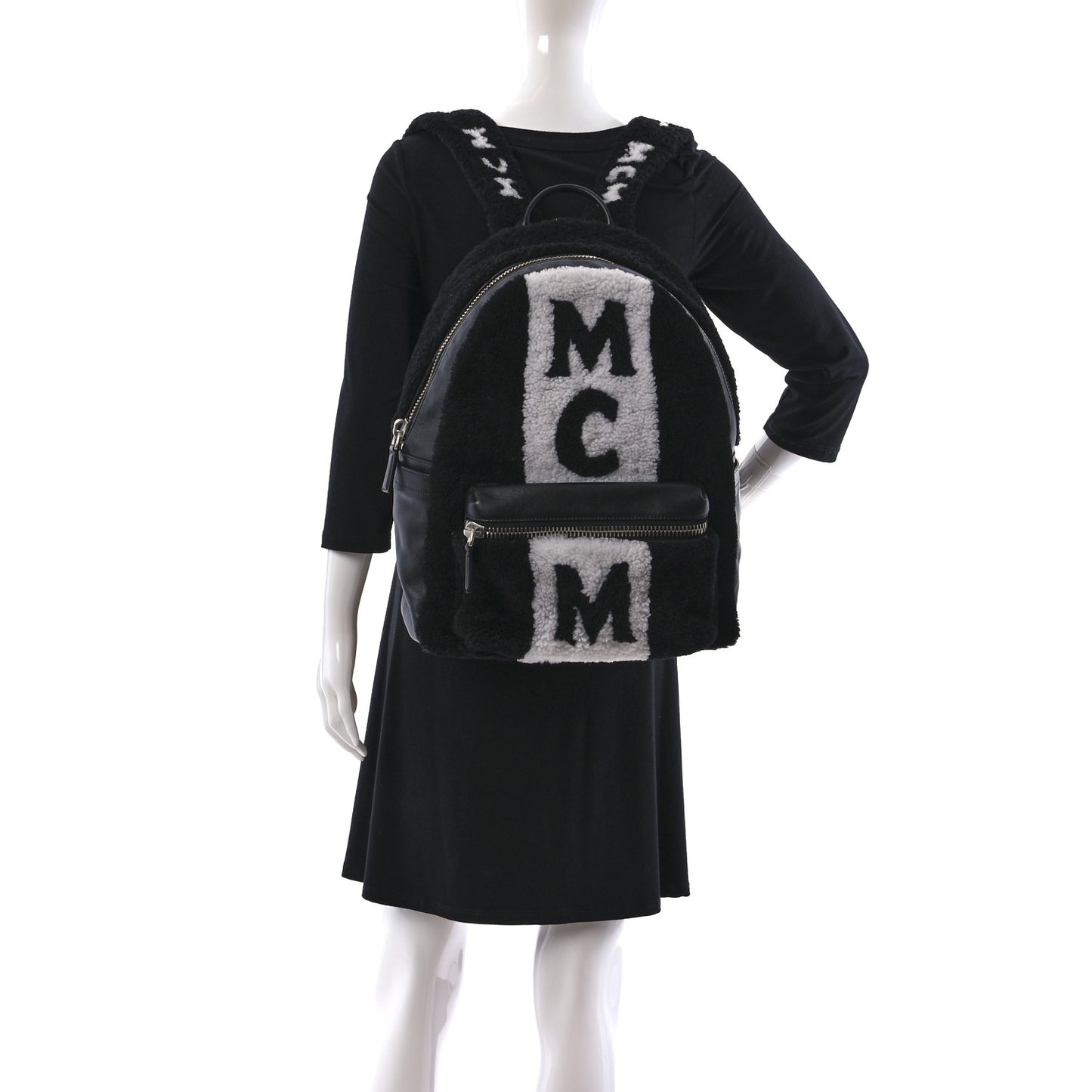 Shearling Stripe Logo Stark Backpack Black White
