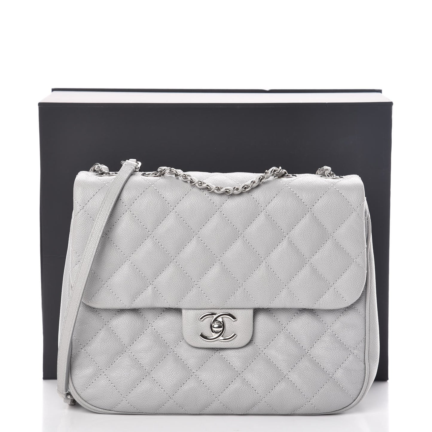 Caviar Quilted Large Urban Companion Flap Grey